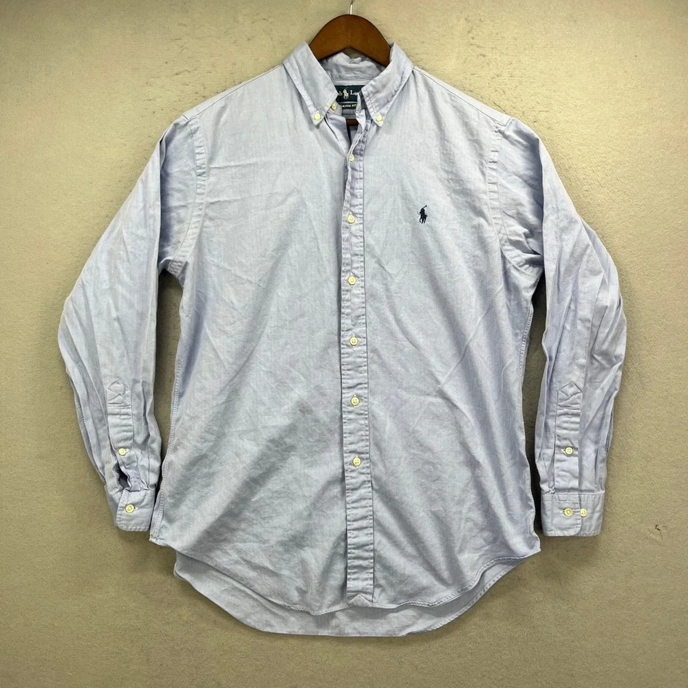 Ralph Lauren Button Down Shirt Mens 15.5 32/33 Blue Classic Herringbone Oxford